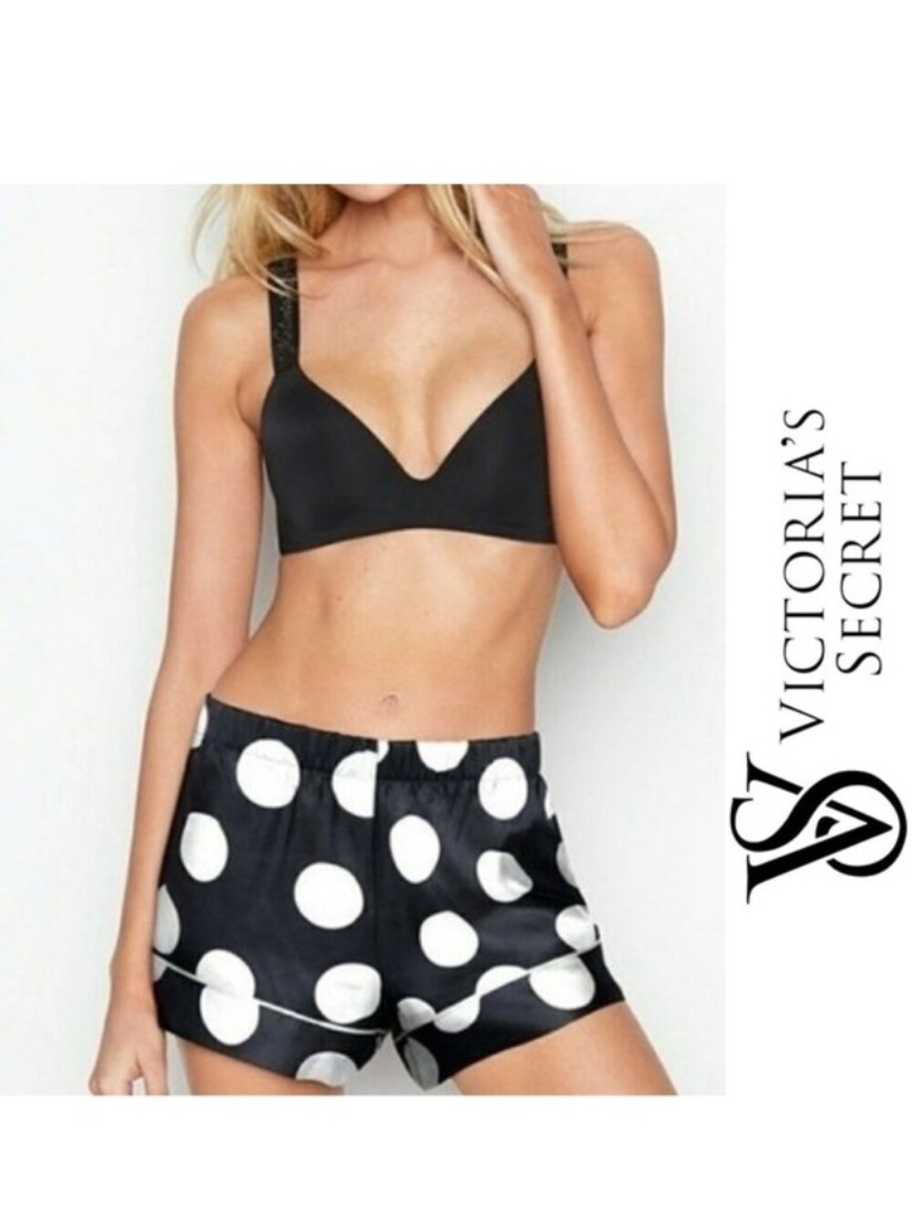 Victoria's Secret | Black and White Polkadot Satin Sleep Shorts | Size Small